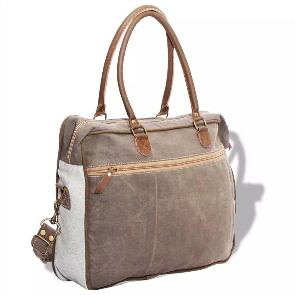 Shoulder Bag Canvas and Real Leather Blue and Cream