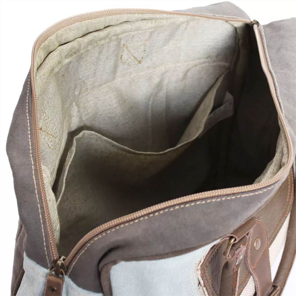 Shoulder Bag Canvas and Real Leather Blue and Cream