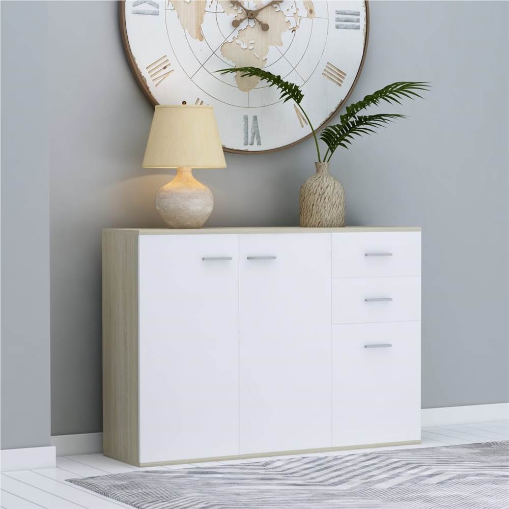 

Sideboard White and Sonoma Oak 105x30x75 cm Chipboard