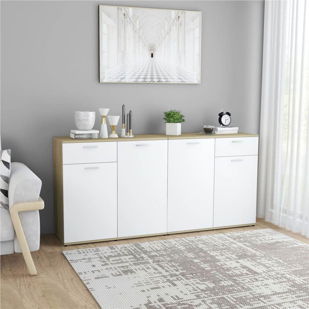 

Sideboard White and Sonoma Oak 160x36x75 cm Chipboard