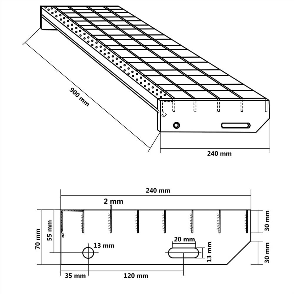 Stair Treads 4 pcs Press-locked Galvanised Steel 900x240 mm