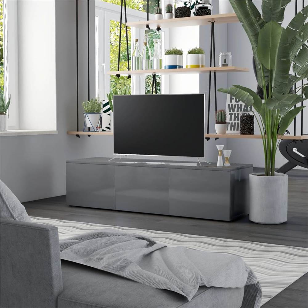 TV Cabinet High Gloss Grey 120x34x30 cm Chipboard