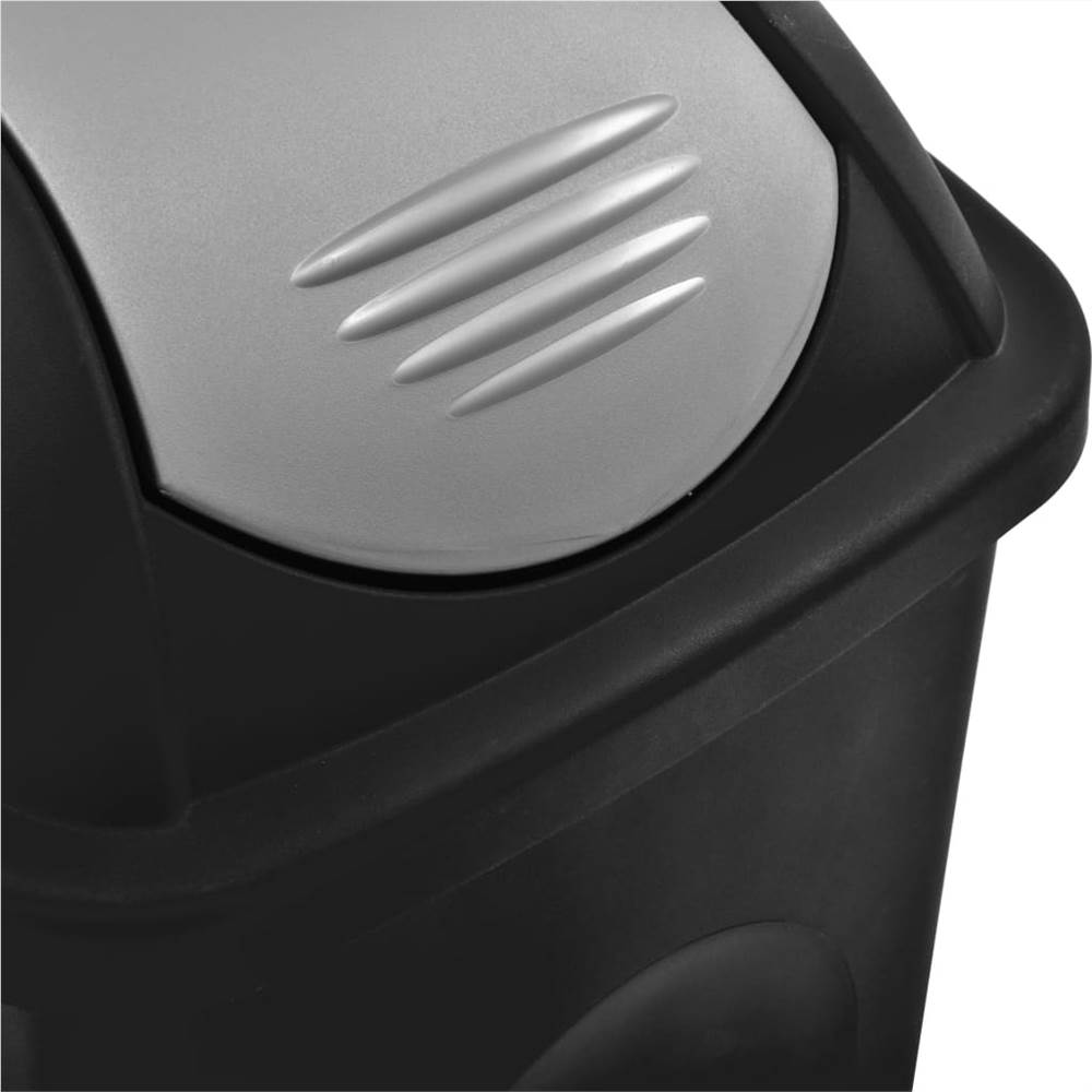 Trash Bin with Swing Lid 60L Black and Silver