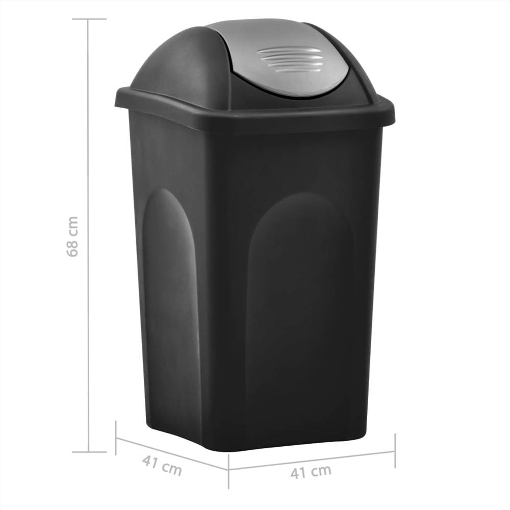 Trash Bin with Swing Lid 60L Black and Silver