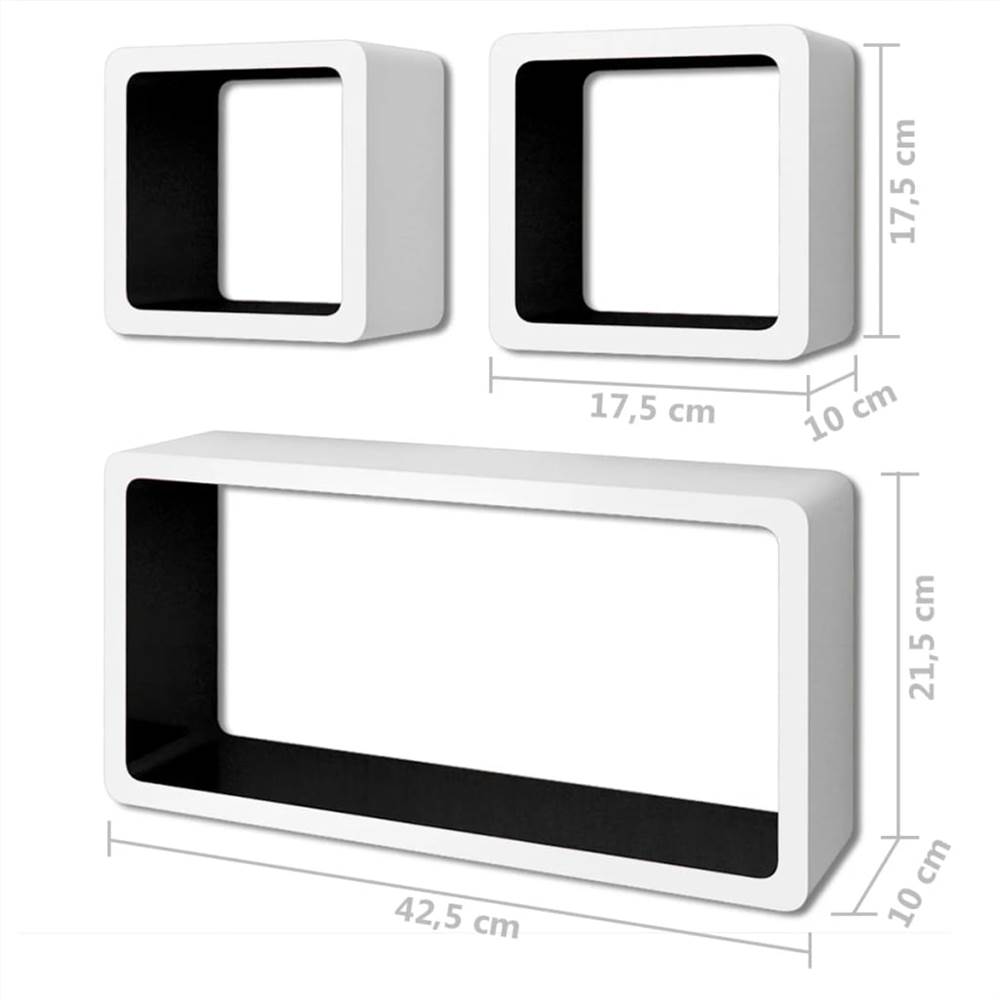 Wall Cube Shelves 6 pcs White and Black