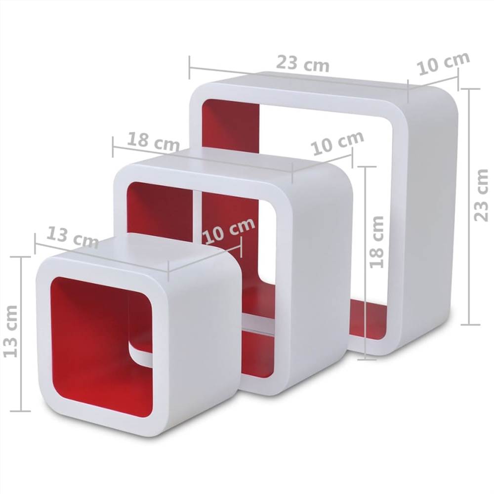 Wall Cube Shelves 6 pcs White and Red
