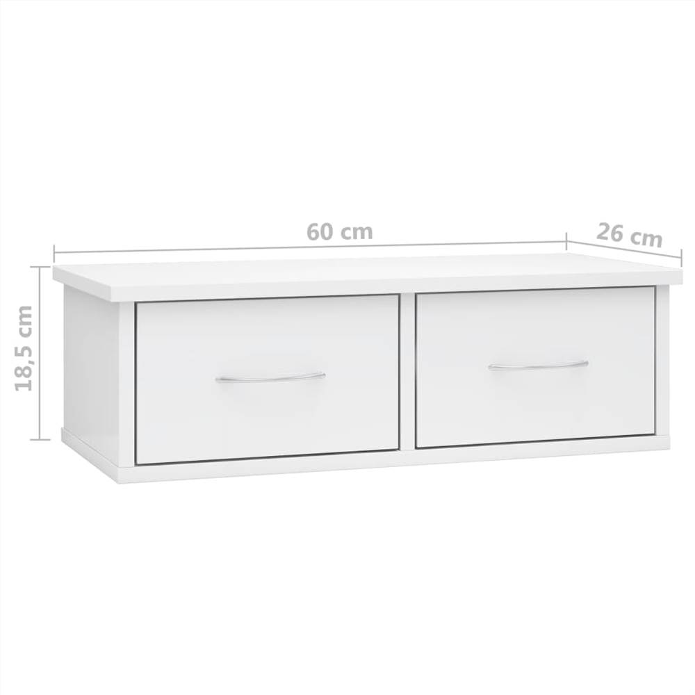 Wall-mounted Drawer Shelf High Gloss White 60x26x18.5 cm Chipboard