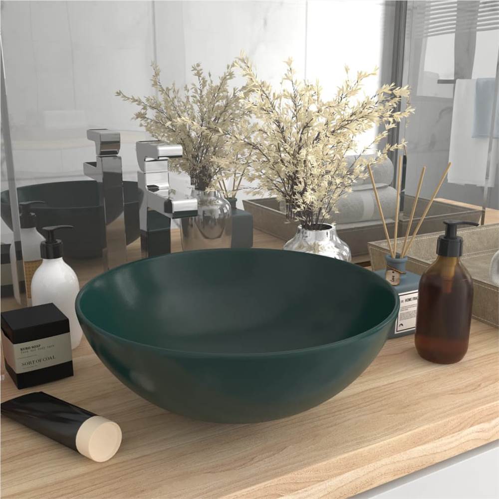 Bathroom Sink Ceramic Dark Green Round