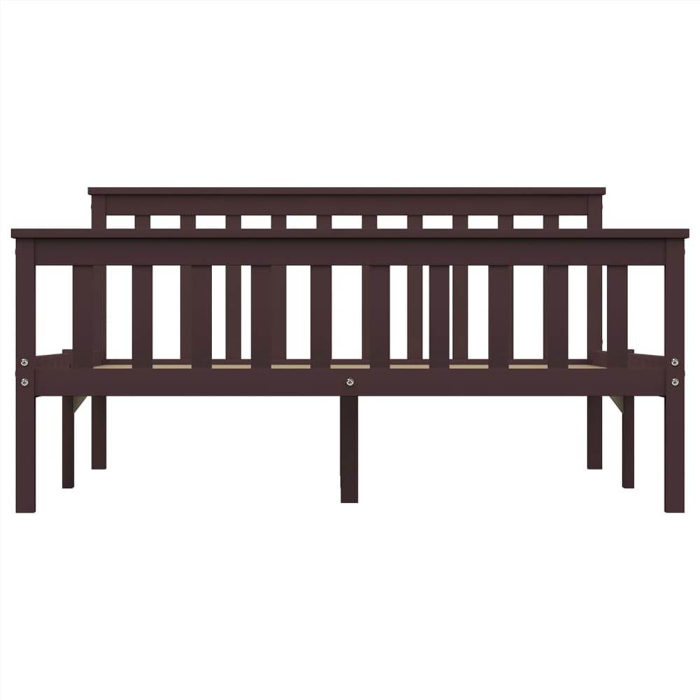 Bed Frame Dark Brown Solid Pinewood 135 x 190 cm