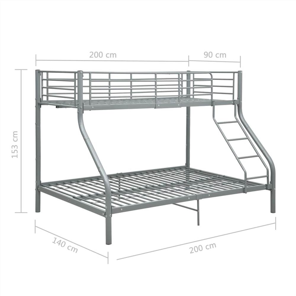 Bunk Bed Frame Grey Metal 140x200 cm/90x200 cm