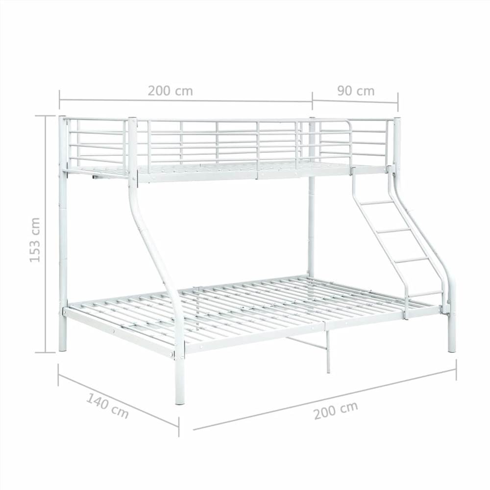 Bunk Bed Frame White Metal 140x200 cm/90x200 cm