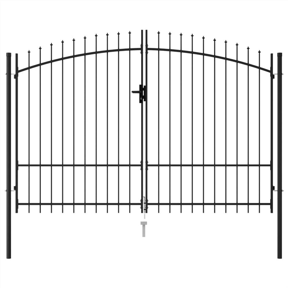 Fence Gate Double Door With Spike Top Steel 3x1.75 M Black 7 Fence Gate Double Door with Spike Top Steel 3x1.75 m Black