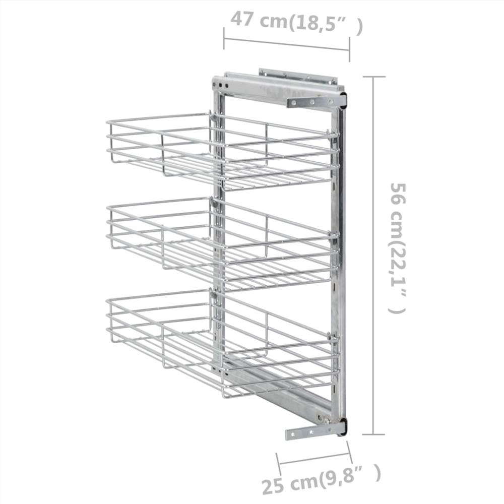 3-Tier Pull-out Kitchen Wire Basket Silver 47x25x56 cm