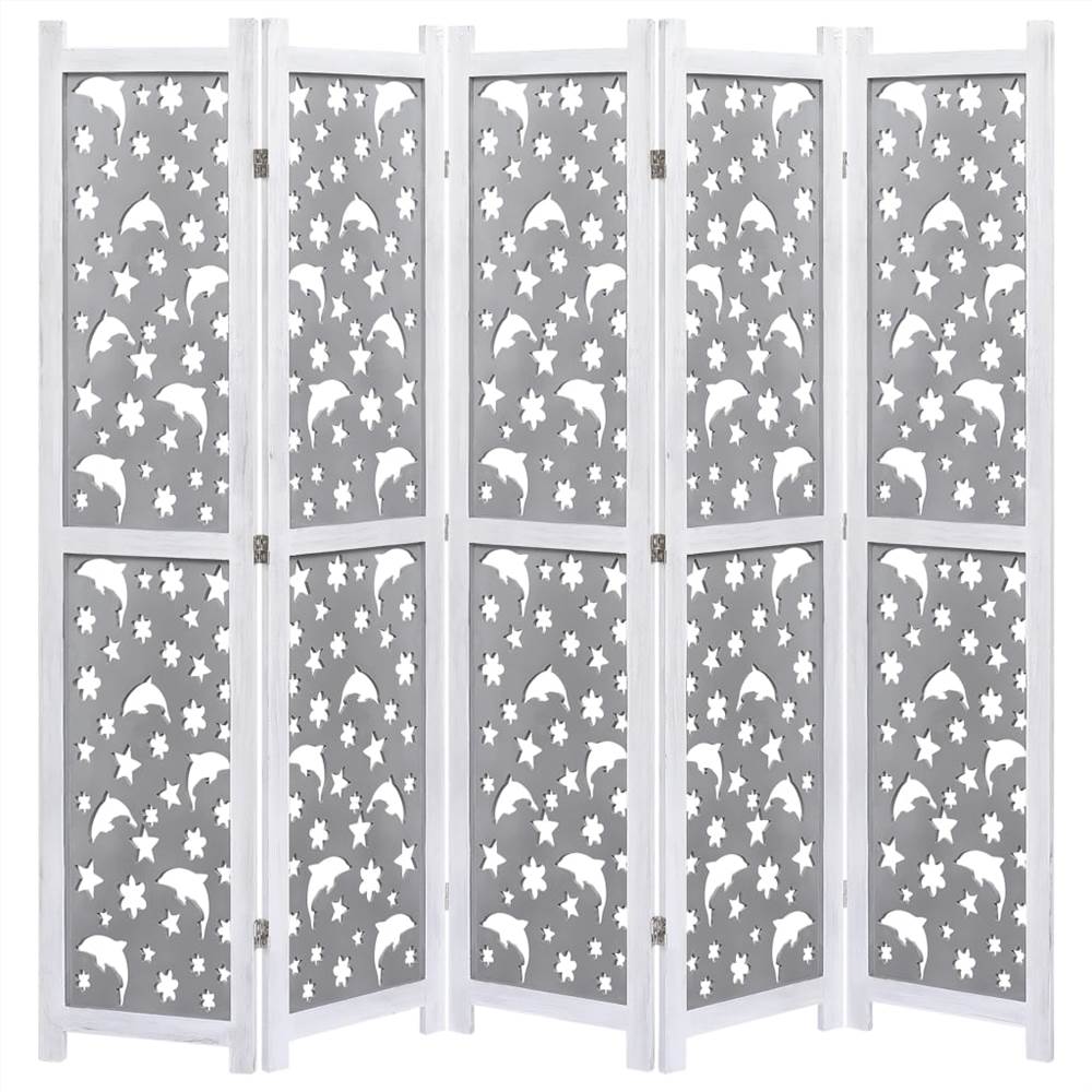 5Panel Room Divider Grey 175x165 cm Solid Wood