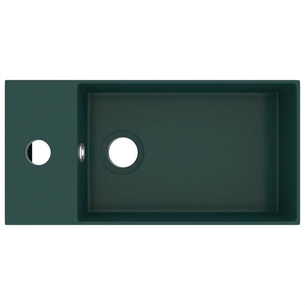 Bathroom Sink with Overflow Ceramic Dark Green