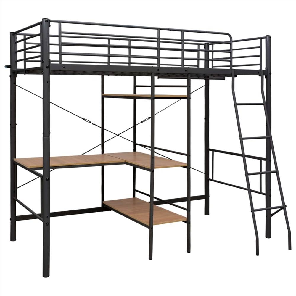 Bunk Bed With Table Frame Grey Metal 90x200 Cm