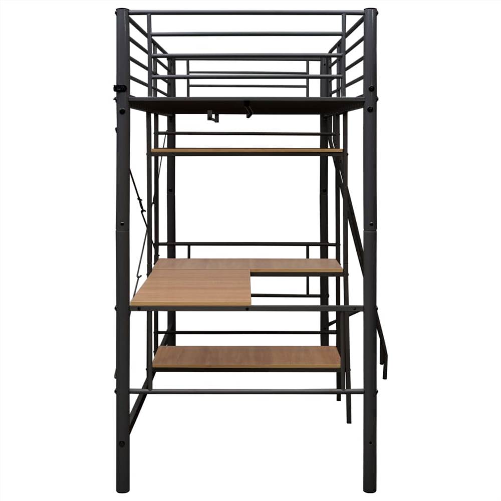 Bunk Bed with Table Frame Grey Metal 90x200 cm