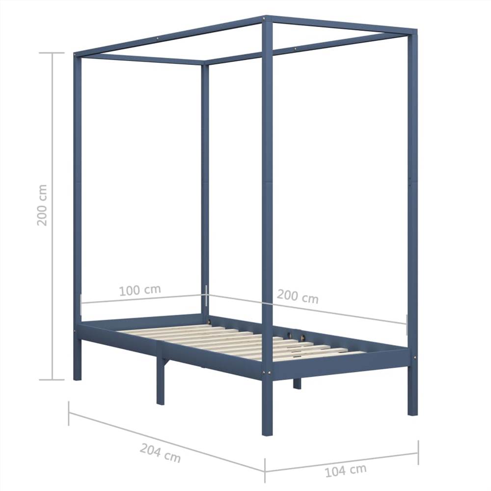 Canopy Bed Frame Grey Solid Pine Wood 100x200 cm