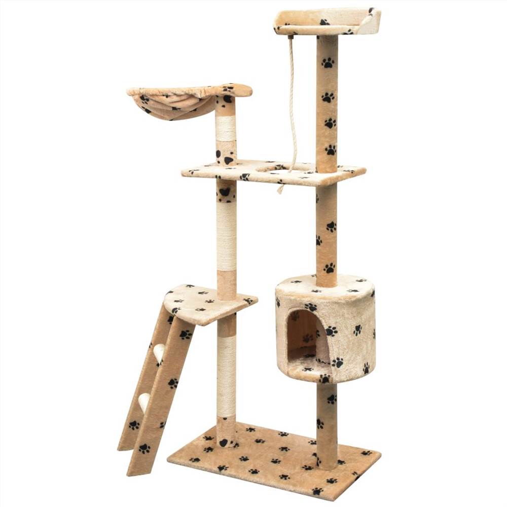 Cat Tree with Sisal Scratching Posts 150 cm Paw Prints Beige