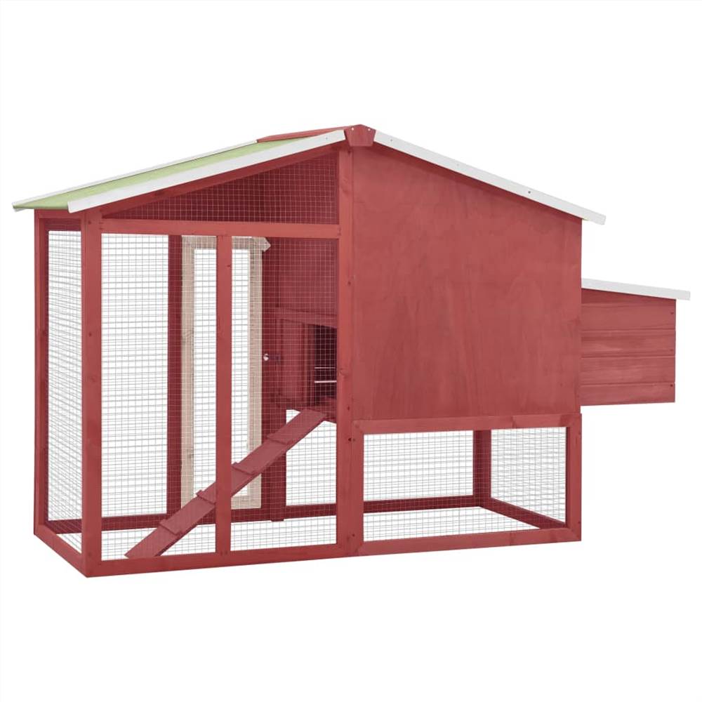Chicken Coop with Nest Box Red and White Solid Fir Wood