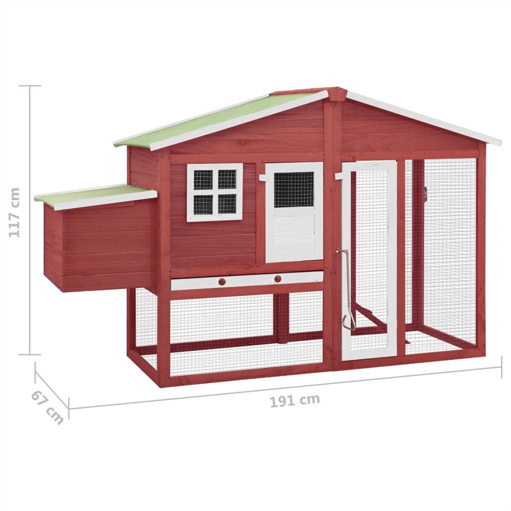 Chicken Coop with Nest Box Red and White Solid Fir Wood