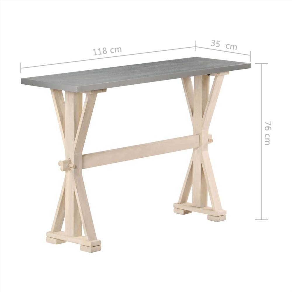 Console Table with Zinc Top 118x35x76 cm Solid Mango Wood