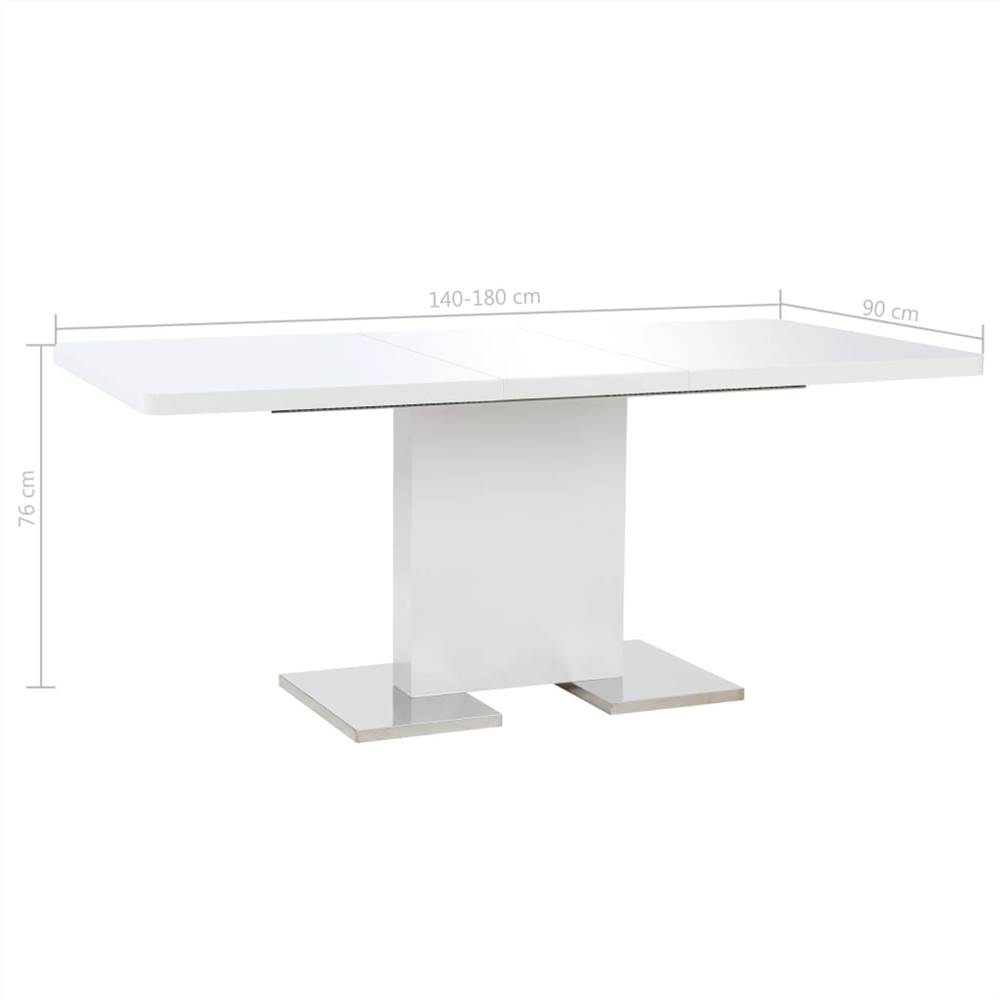 Extendable Dining Table High Gloss White 180x90x76 cm MDF