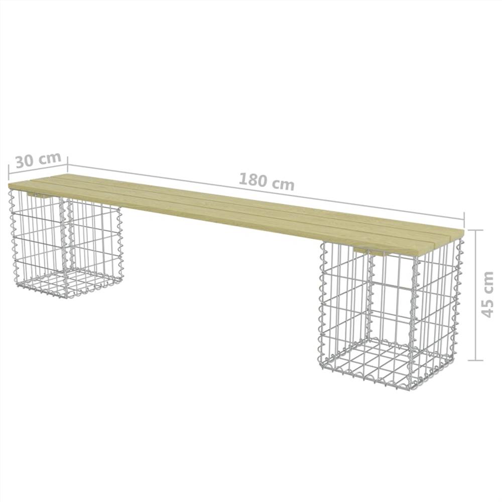 Gabion Bench 180 cm Galvanised Steel and Pinewood