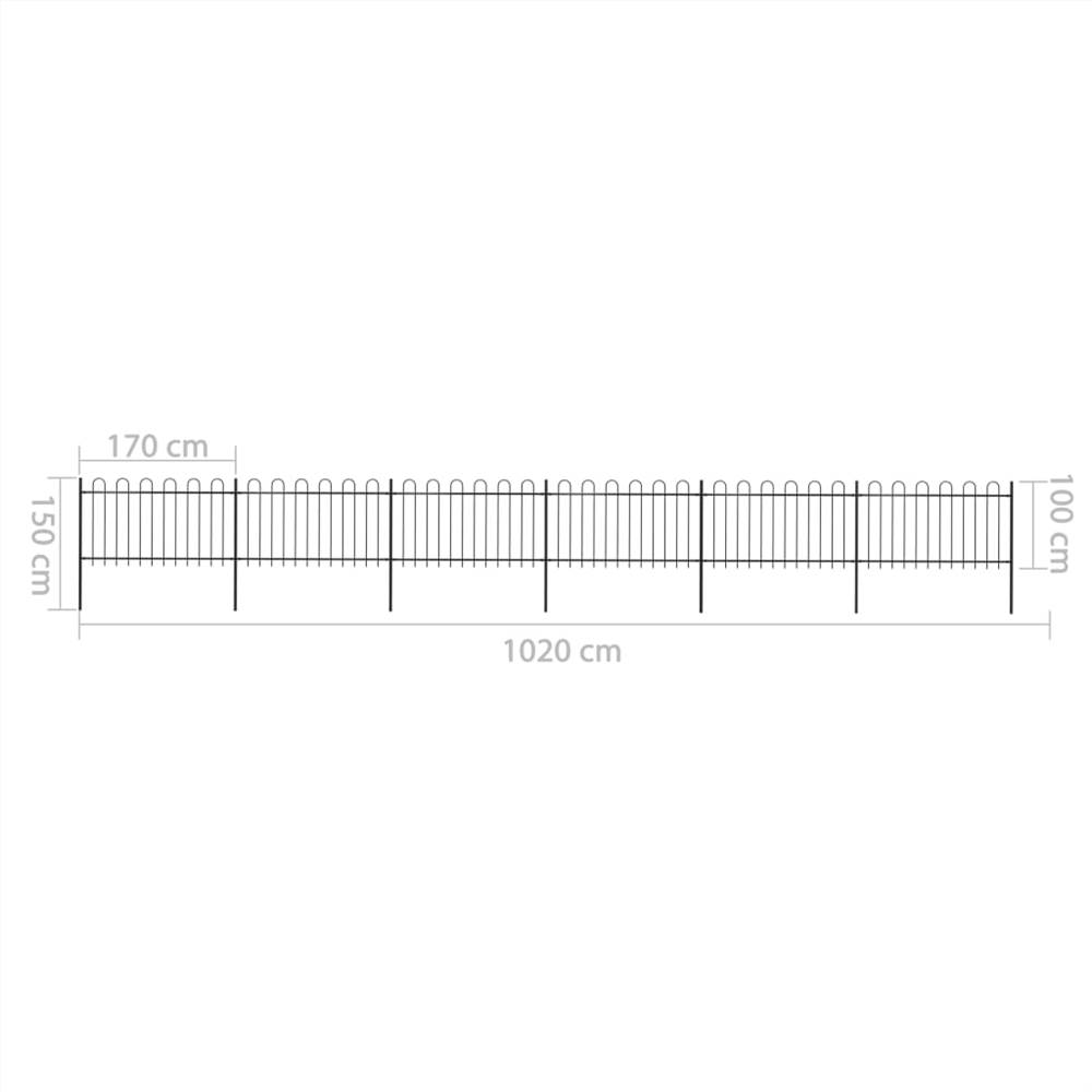 Garden Fence with Hoop Top Steel 10.2x1 m Black