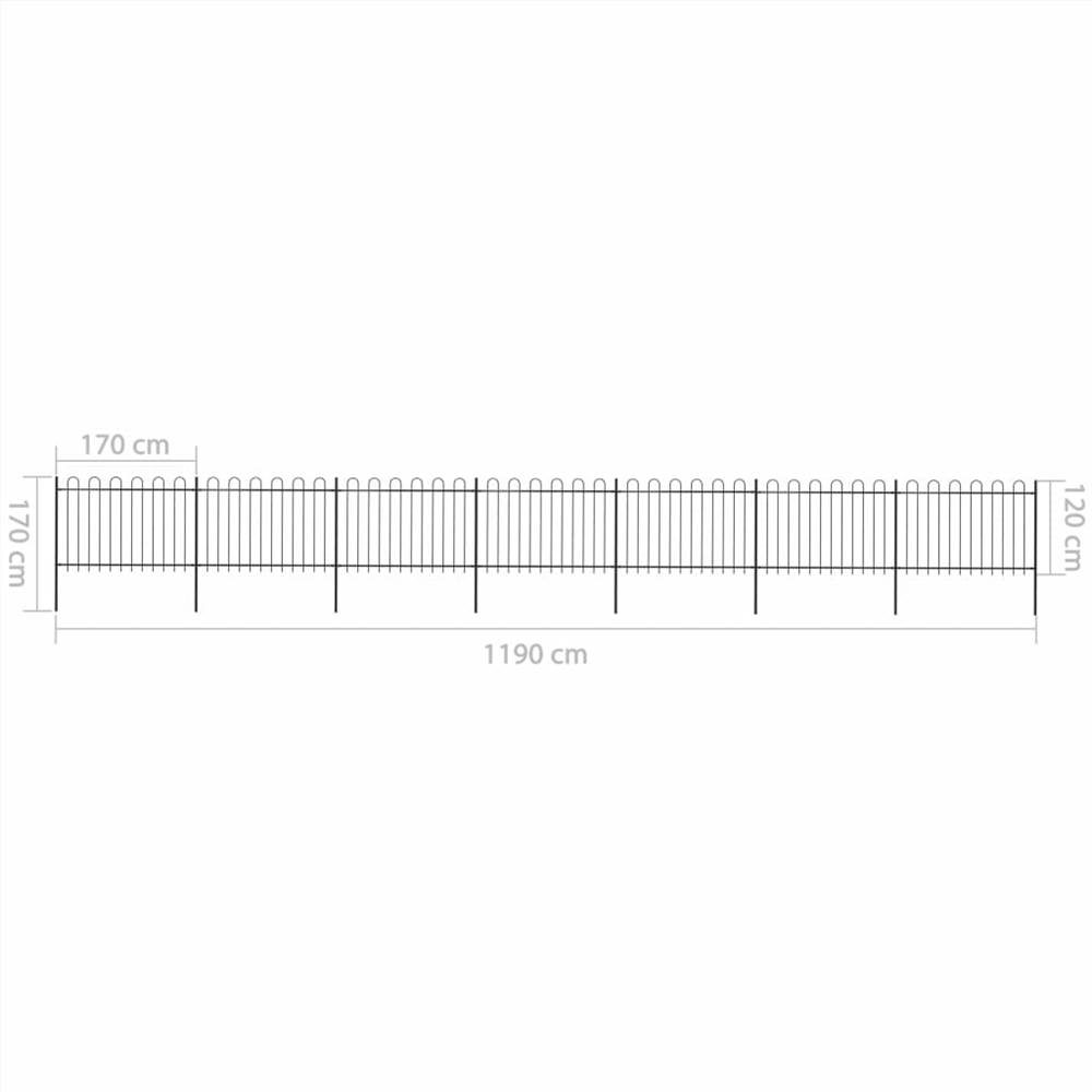 Garden Fence with Hoop Top Steel 11.9x1.2 m Black