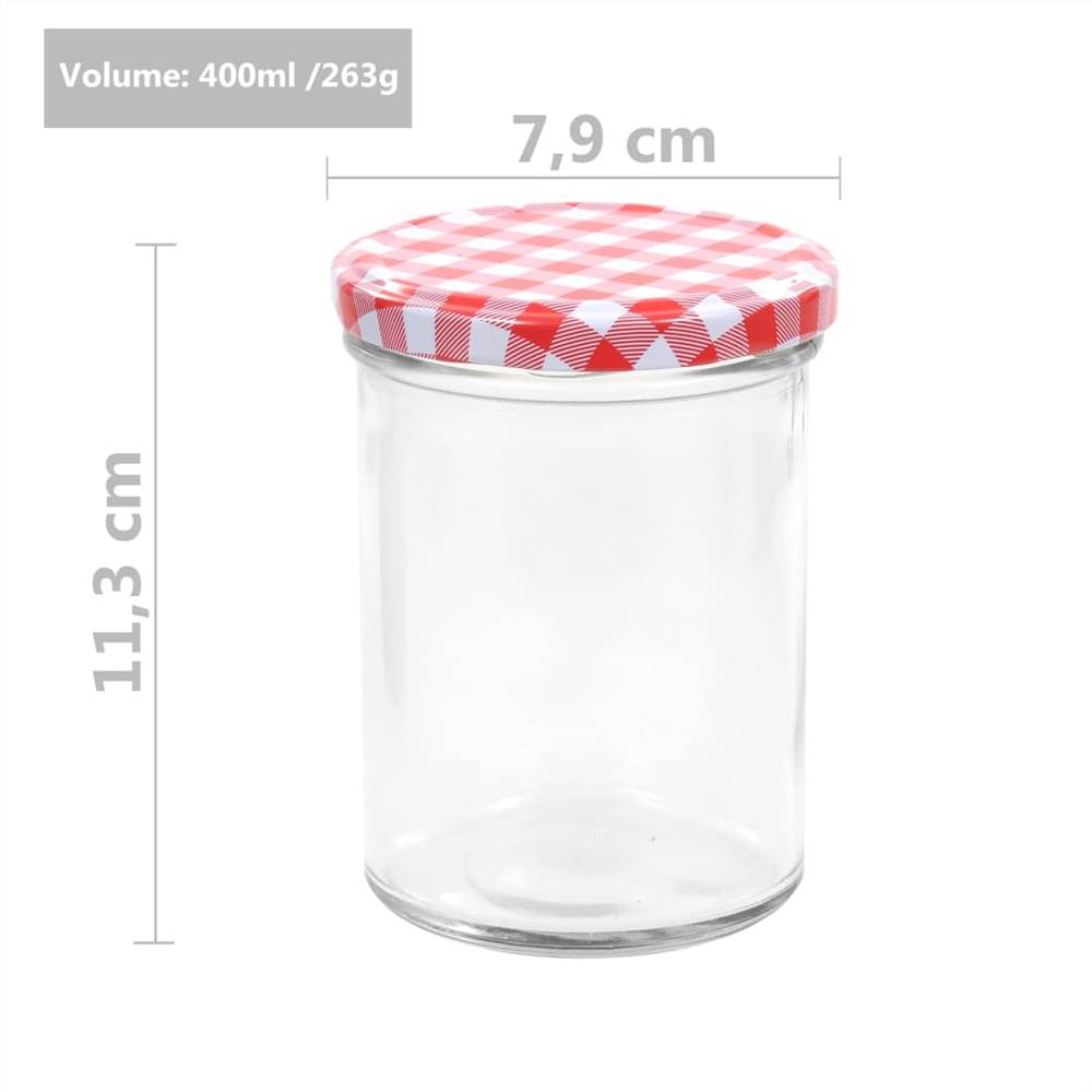 Glass Jam Jars with White and Red Lid 96 pcs 400 ml