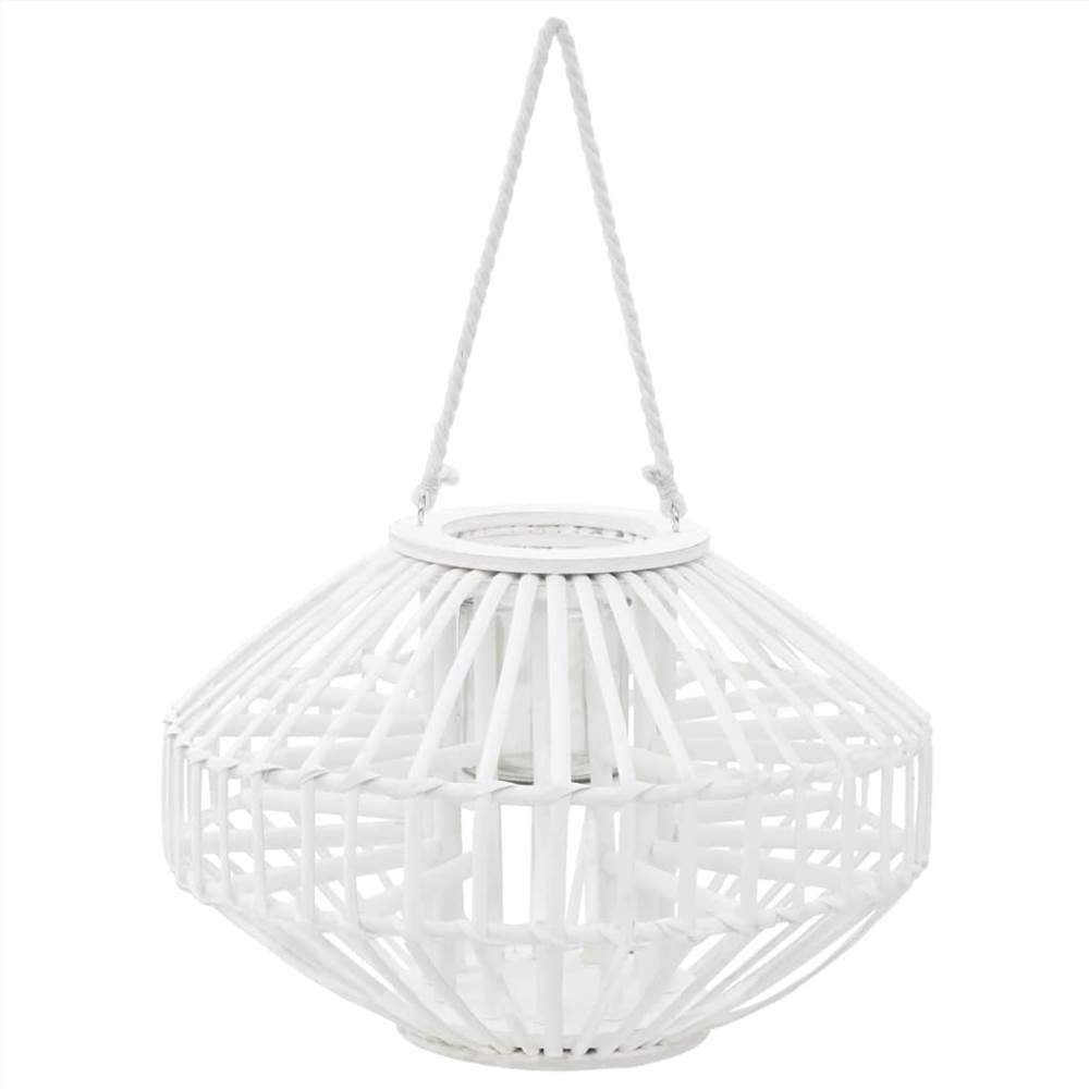 Hanging Candle Lantern Holder Wicker White