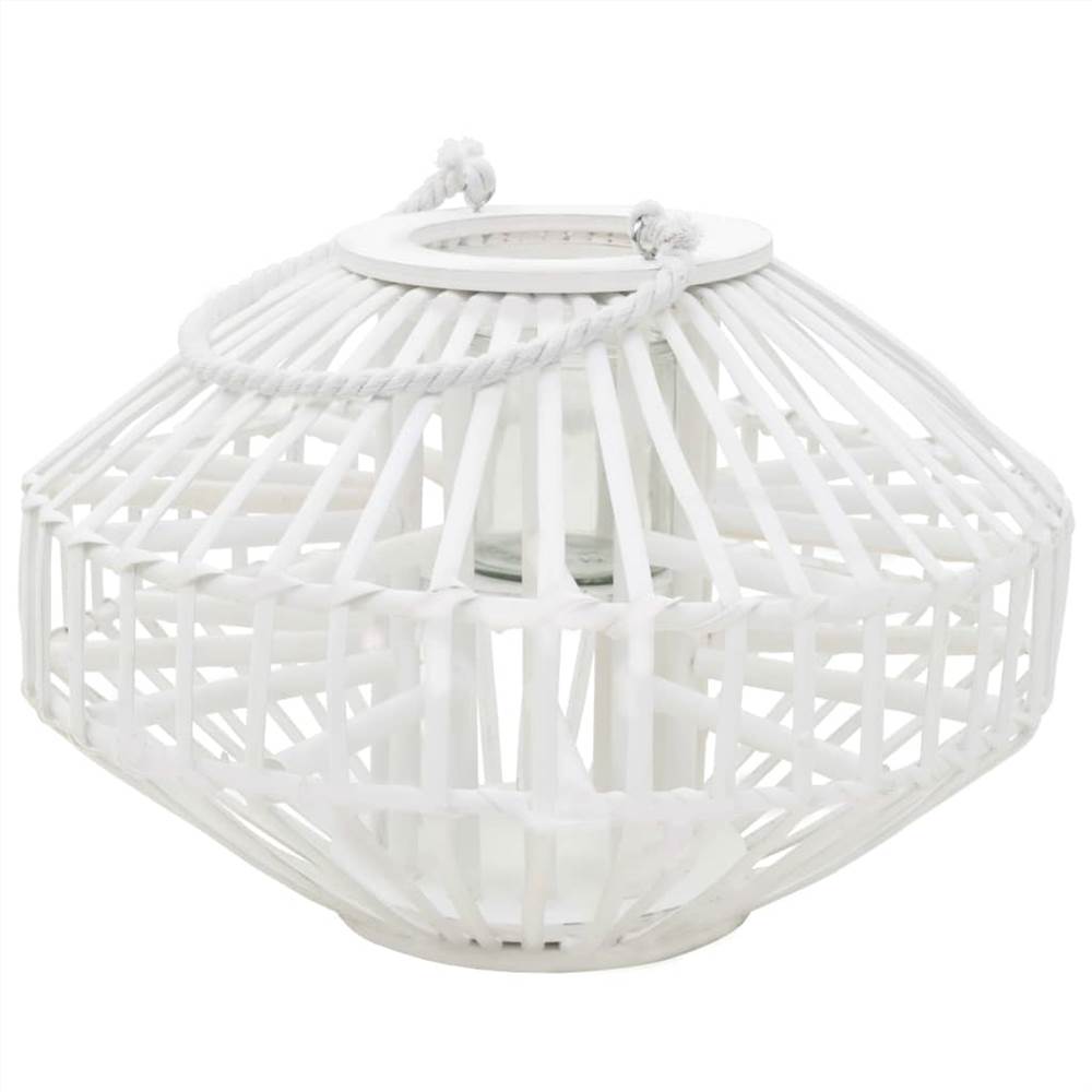 Hanging Candle Lantern Holder Wicker White