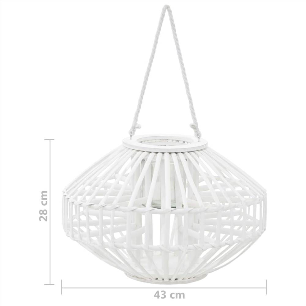 Hanging Candle Lantern Holder Wicker White