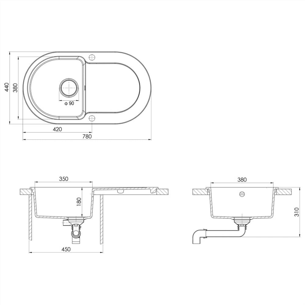 Kitchen Sink with Overflow Hole Oval Beige Granite