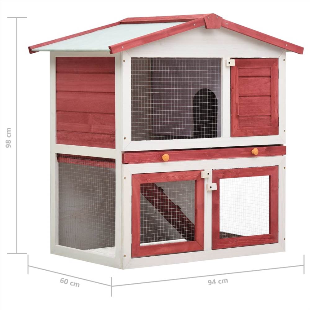 Outdoor Rabbit Hutch 3 Doors Red Wood
