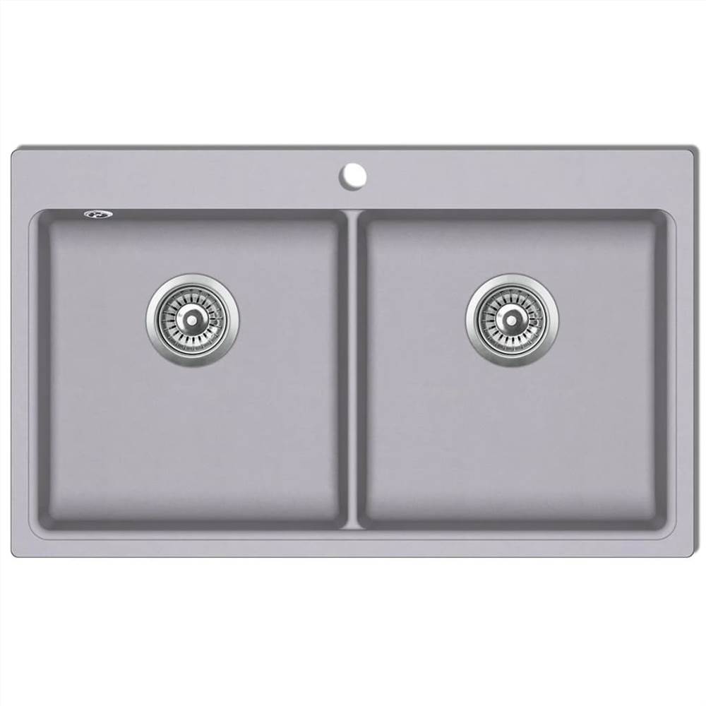 Overmount Kitchen Sink Double Basin Granite Grey
