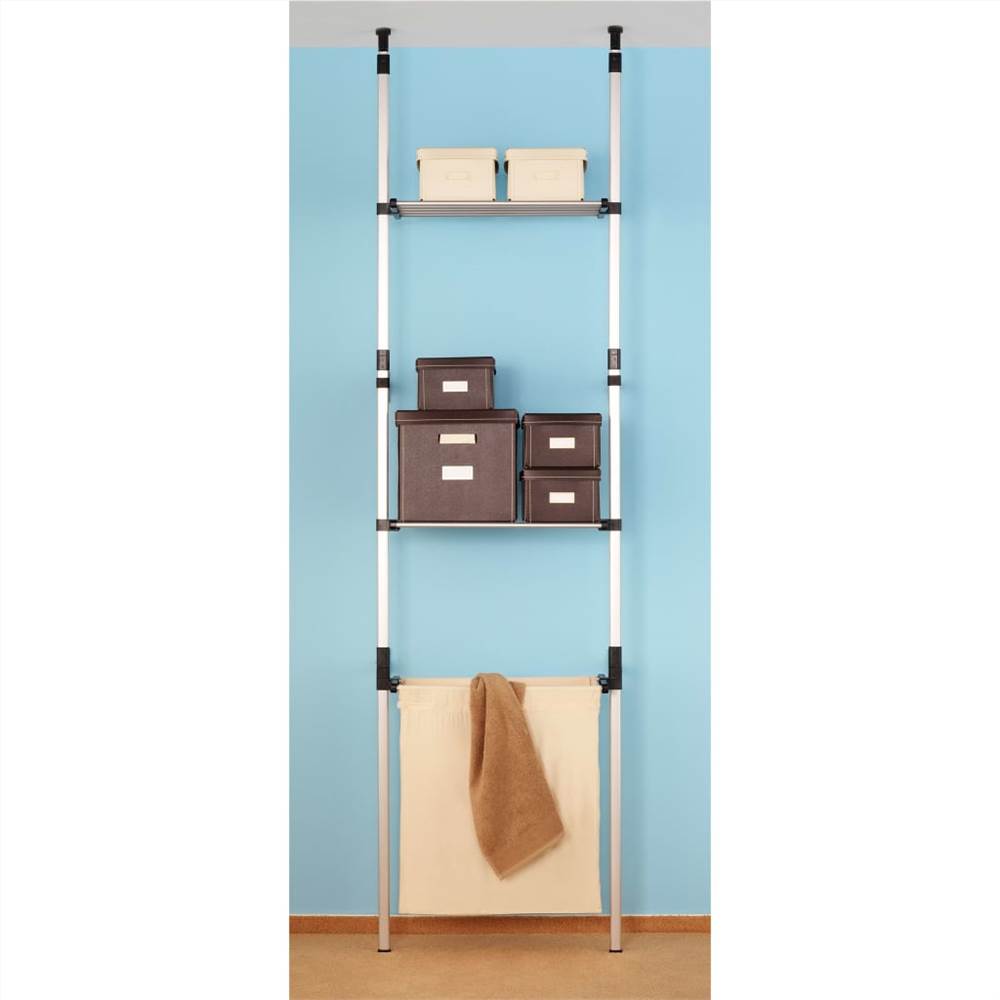 Telescopic Shelf System with Laundry Bag Aluminium