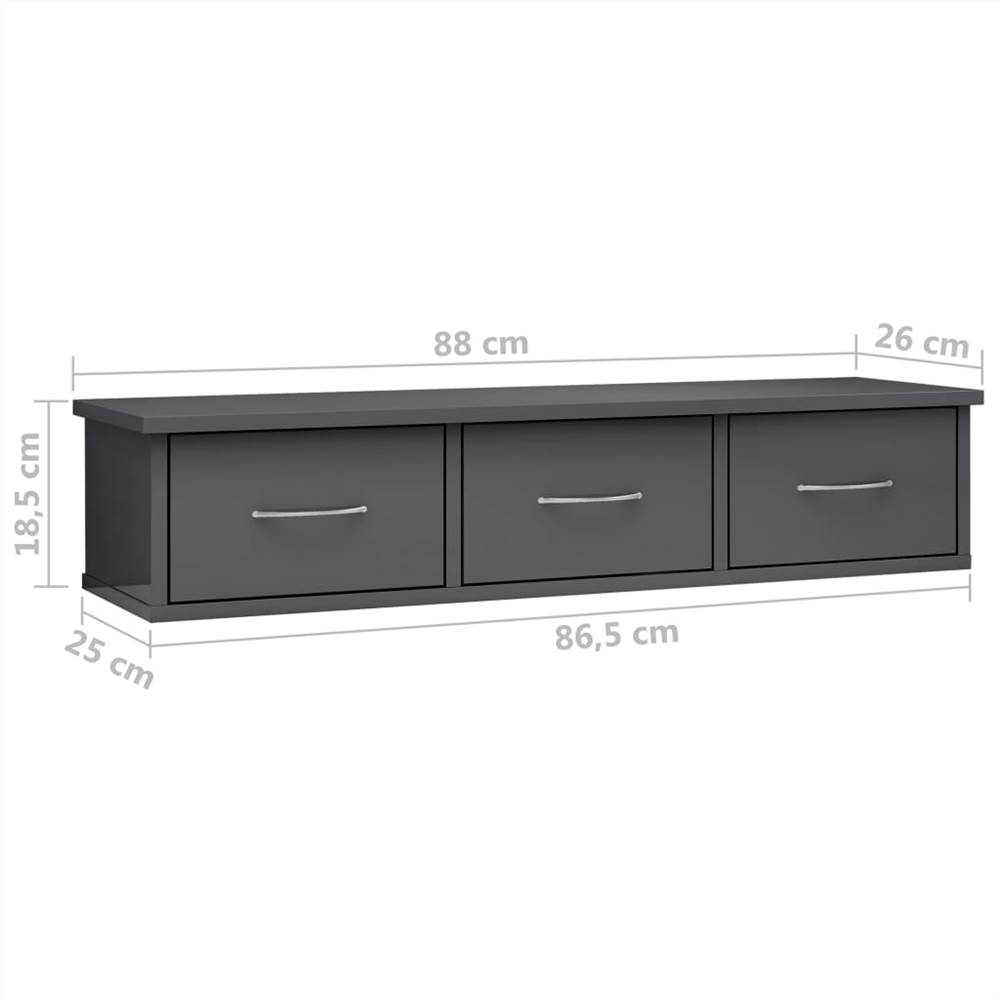 Wall Drawer Shelf High Gloss Grey 88x26x18.5 cm Chipboard