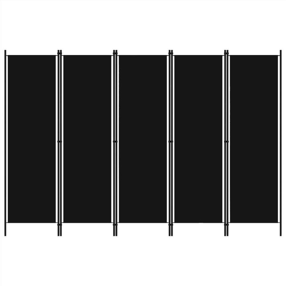 5-Panel Room Divider Black 250x180 cm