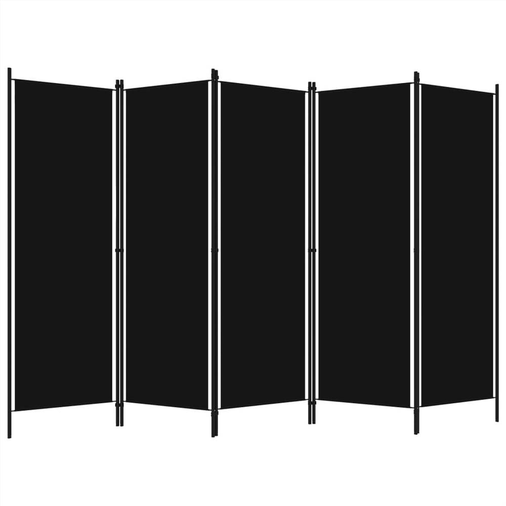 5-Panel Room Divider Black 250x180 cm