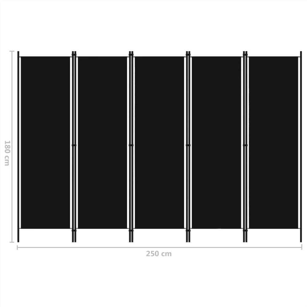 5-Panel Room Divider Black 250x180 cm