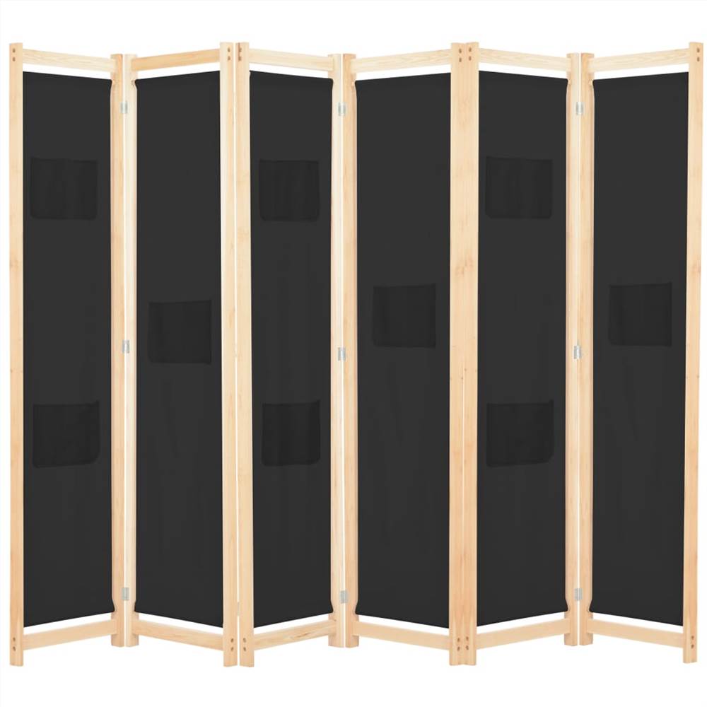 6Panel Room Divider Black 240x170x4 cm Fabric