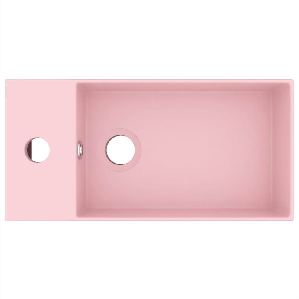 Bathroom Sink with Overflow Ceramic Matt Pink