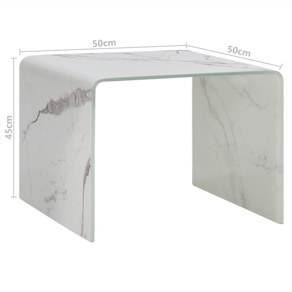Coffee Table White Marble 50x50x45 cm Tempered Glass