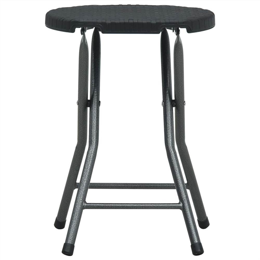 Folding Garden Stools 4 pcs Black HDPE Rattan Look