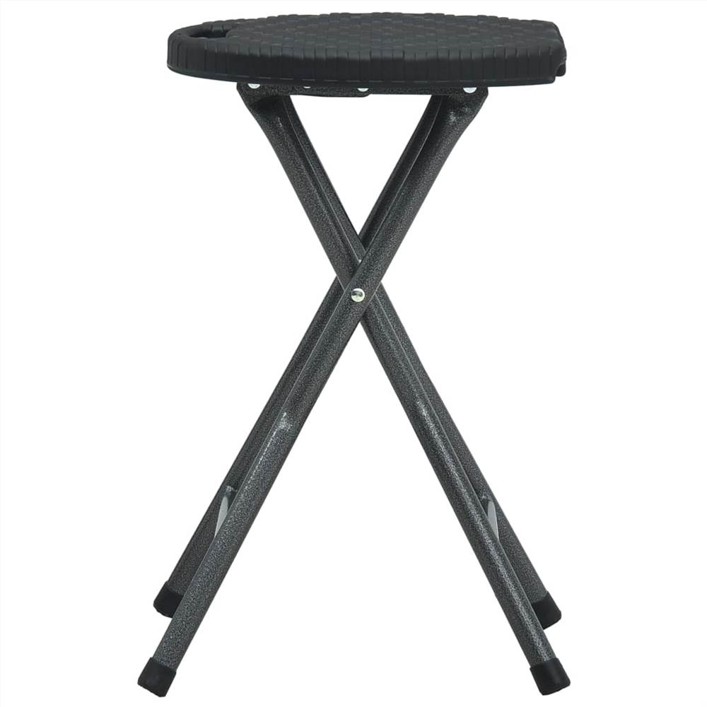 Folding Garden Stools 4 pcs Black HDPE Rattan Look