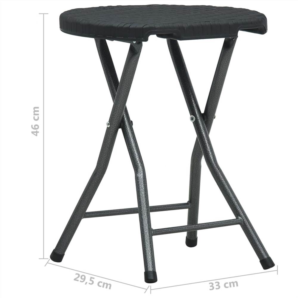 Folding Garden Stools 4 pcs Black HDPE Rattan Look