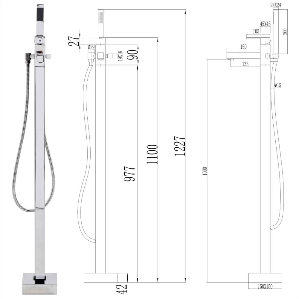 Freestanding Bathtub Faucet Stainless Steel 110 cm