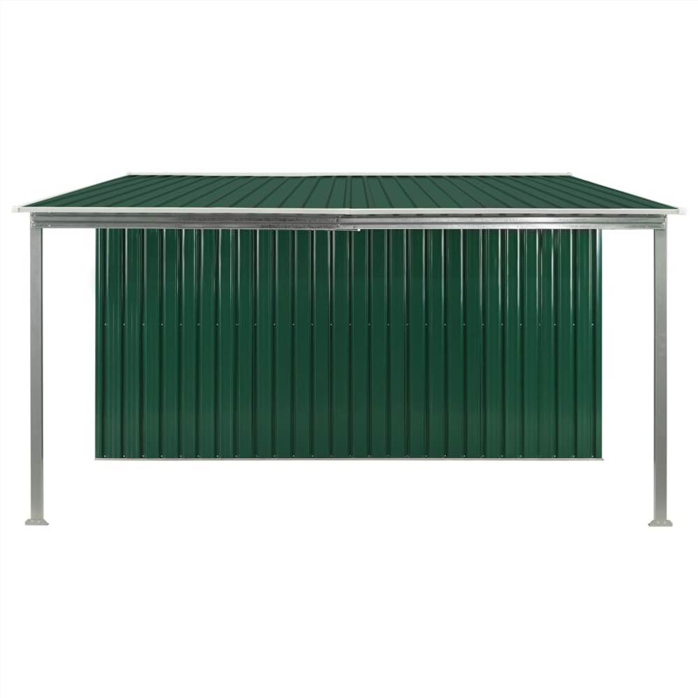 Garden Shed with Sliding Doors Green 386x312x178 cm Steel